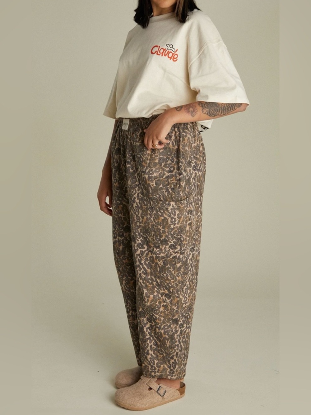 Claude Leopard Print Organic Cotton Denim Trouser Size L/XL